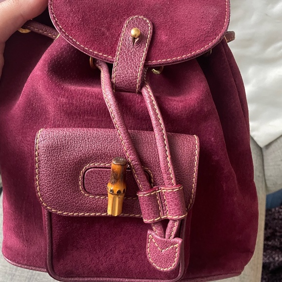 Gucci mini bamboo suede backpack 🩷 burgundy - Picture 10 of 11